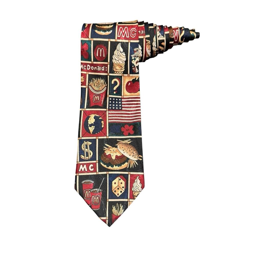 McDonald’s Burgers French Fries Ice Cream American Flag Vintage 90’s Necktie